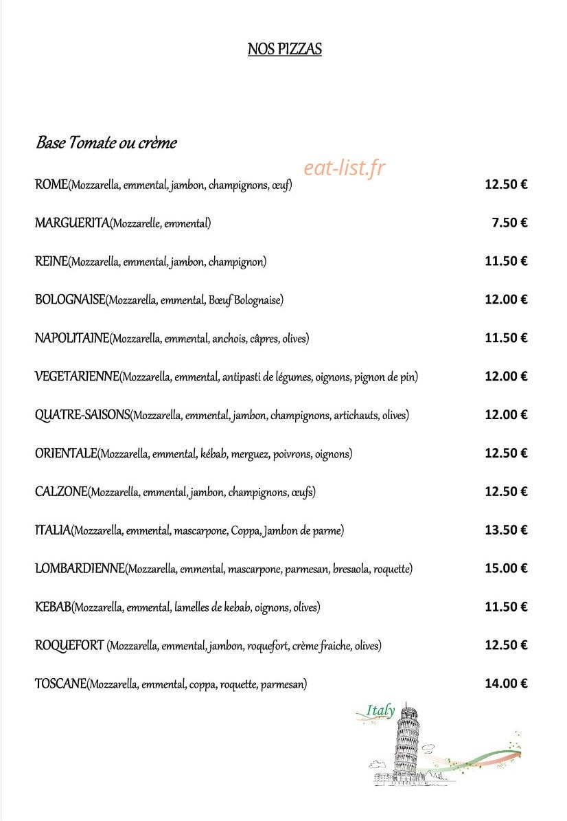 Delicious Pizza — carte page 1
