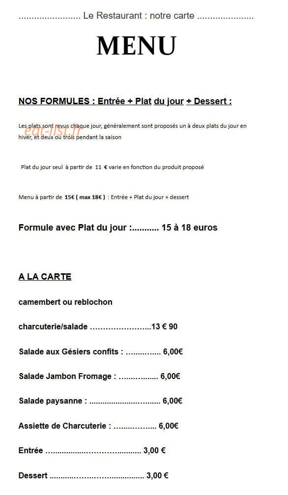Au Relais du Sidobre — carte page 1
