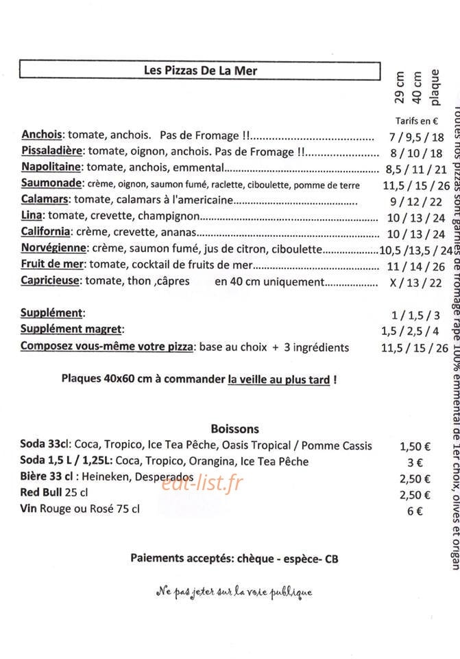 Pizza Vaness — carte page 3