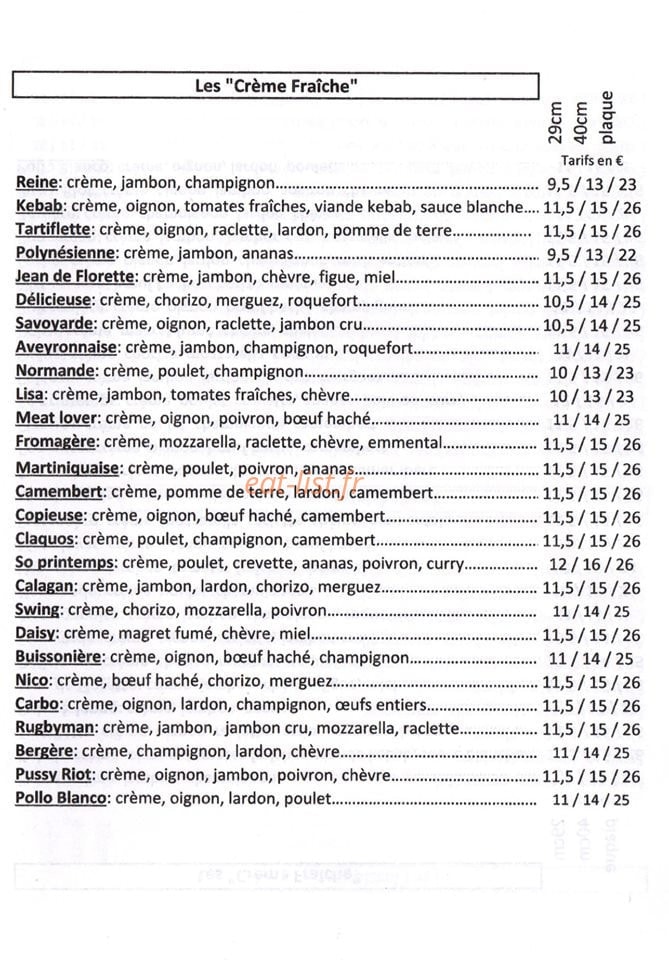 Pizza Vaness — carte page 2