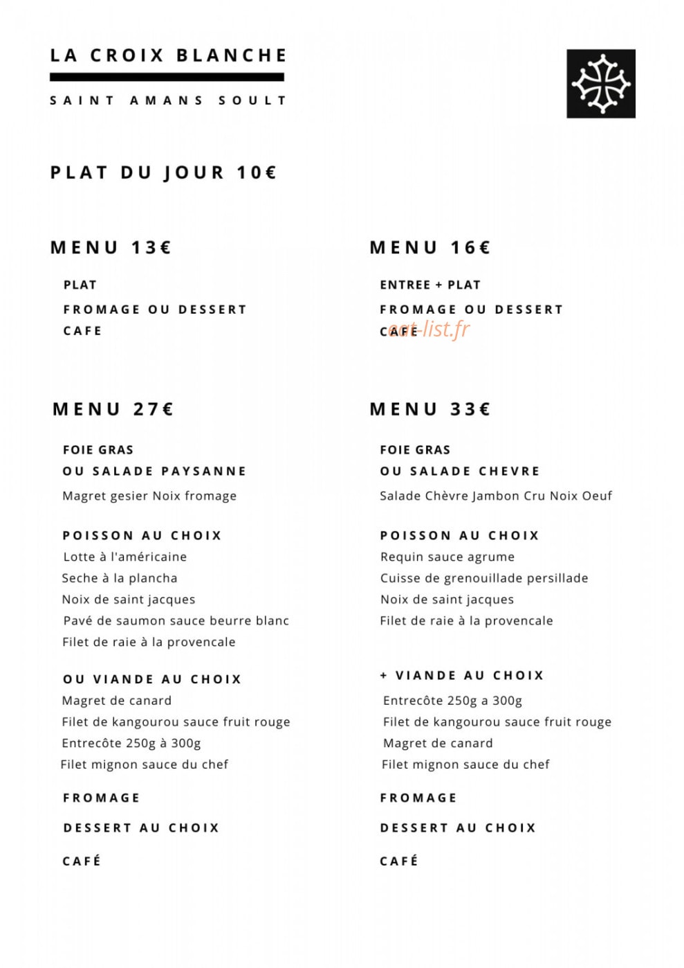 La Croix Blanche — carte page 1