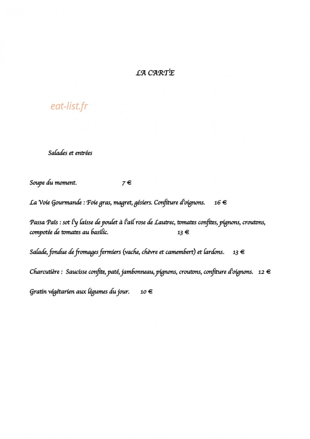La Voie Gourmande — carte page 1
