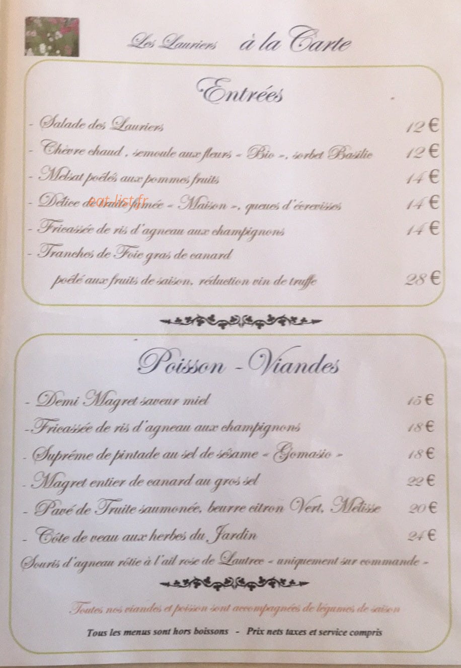 Hostellerie des Lauriers — carte page 1