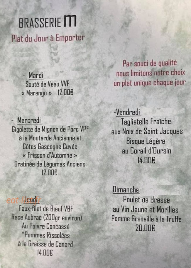 Brasserie M — carte page 1