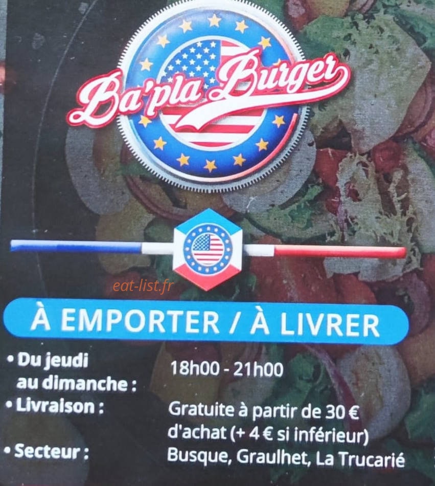Ba'pla Burger — carte page 1