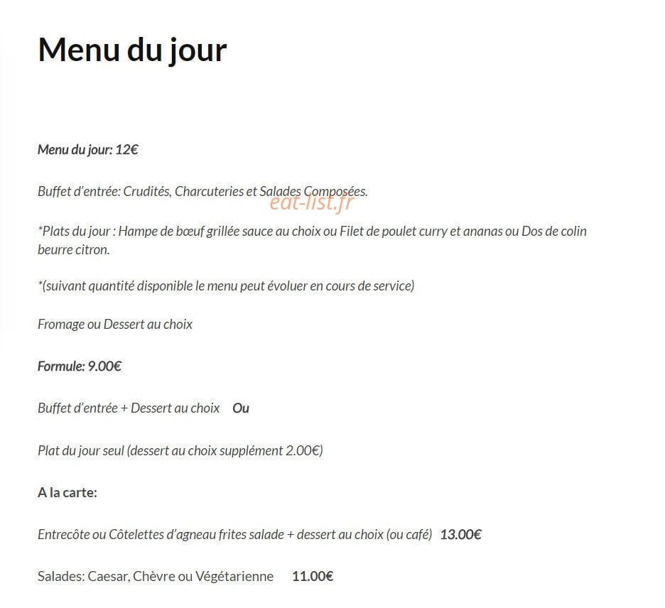 Hôtel Restaurant du Lac — carte page 1
