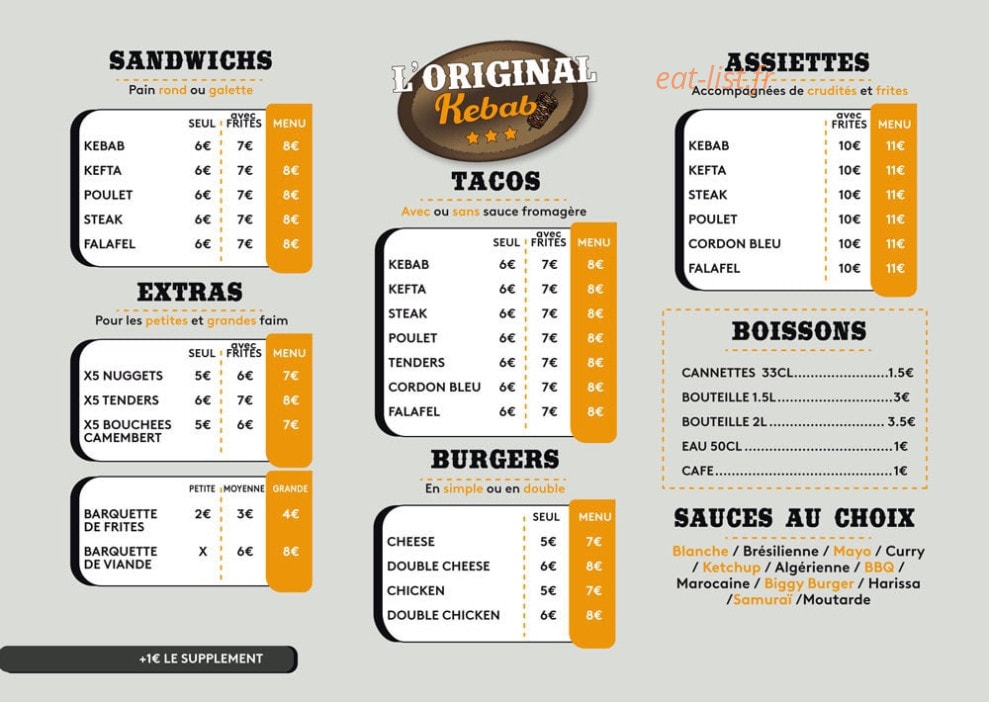L'original kebab — carte page 1