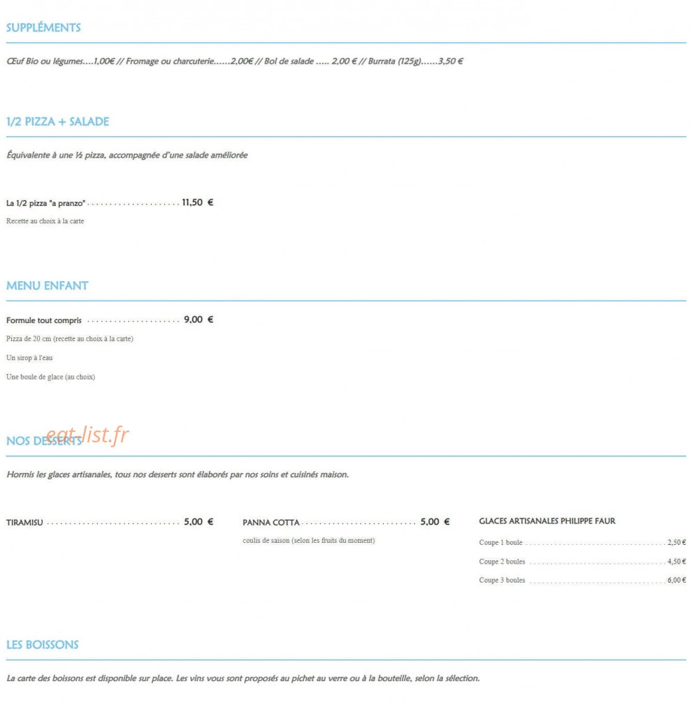 Au 29 Pizzéria — carte page 4