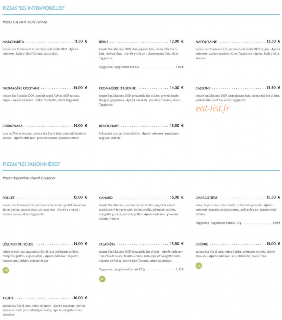Au 29 Pizzéria — carte page 3