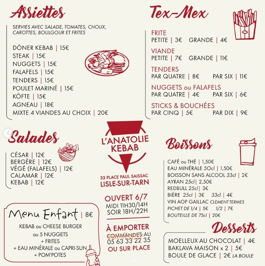 L'anatolie Kebab — carte page 2