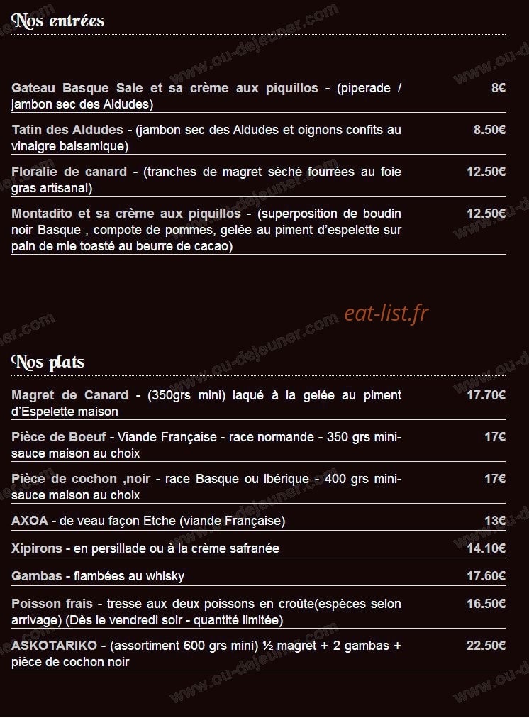 La Cantina Chez Etché — carte page 1