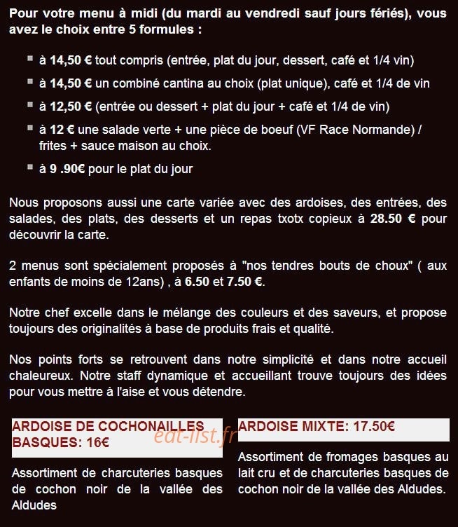 La Cantina Chez Etché — carte page 2