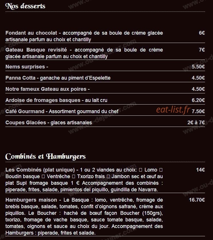 La Cantina Chez Etché — carte page 3