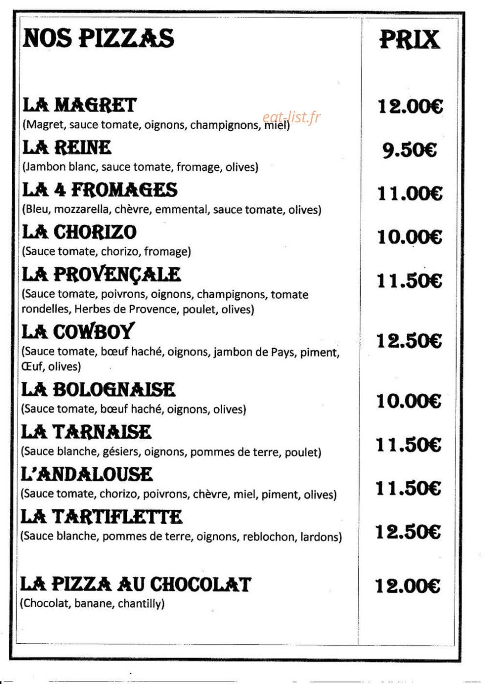 Chez Cicia"/ Restaurant "La Grange" — carte page 1