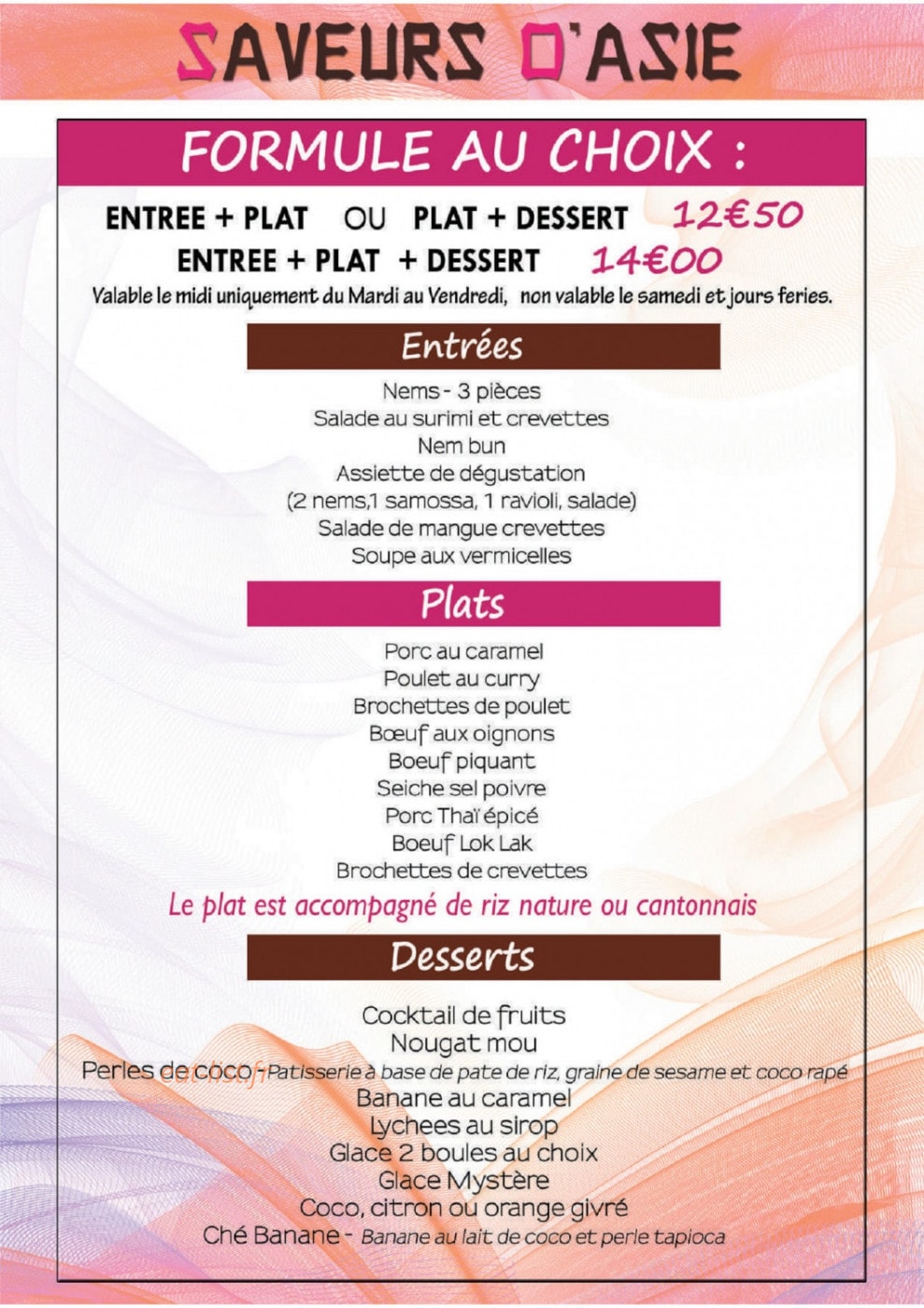 Saveurs d'Asie — carte page 1