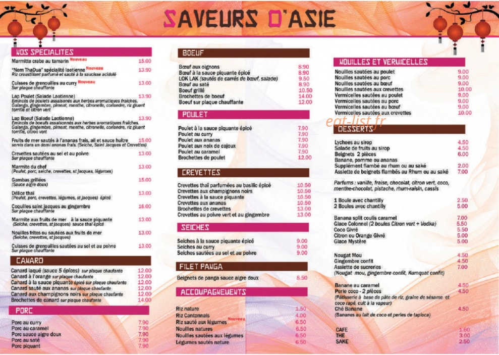 Saveurs d'Asie — carte page 3