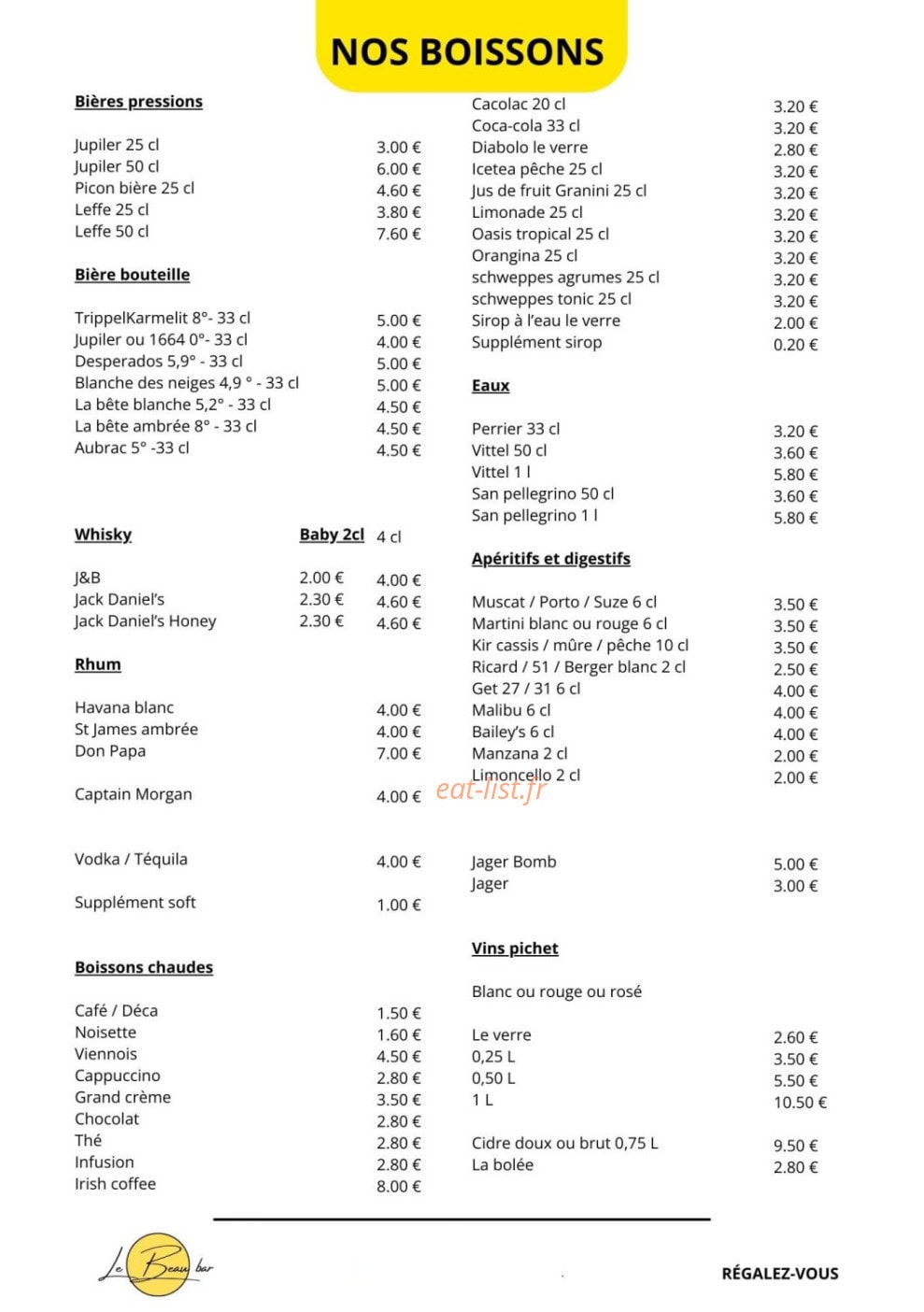 Le Beau Bar — carte page 3