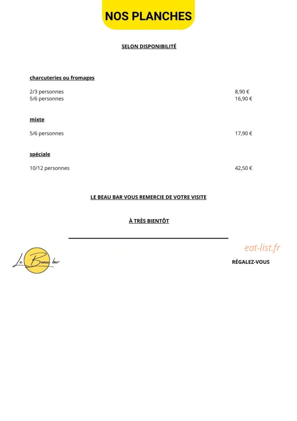 Le Beau Bar — carte page 2