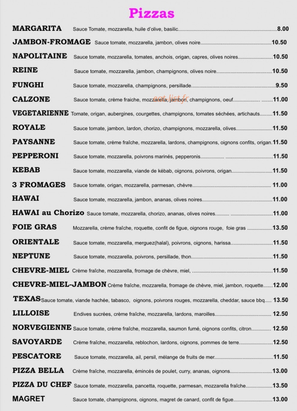 Pizza Bella — carte page 2