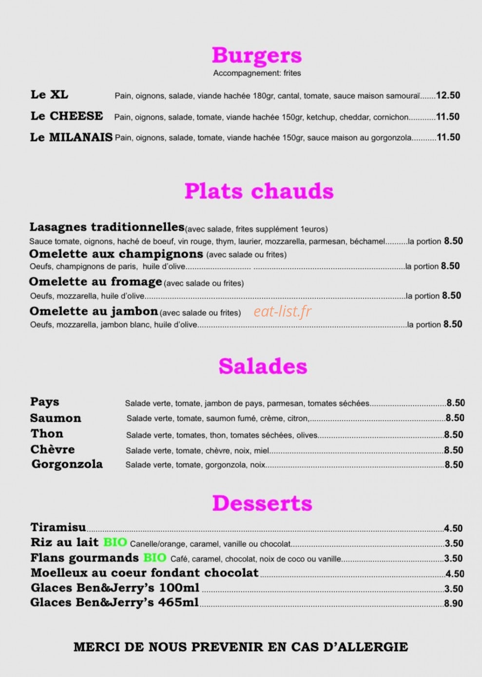 Pizza Bella — carte page 3