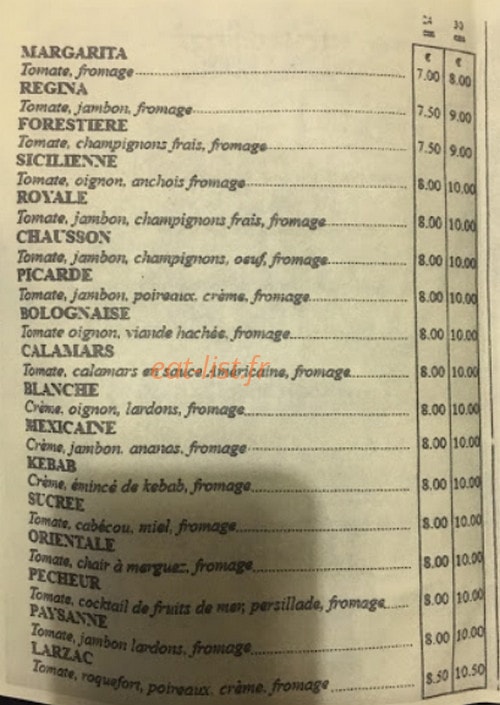 Tchao Pizza — carte page 1