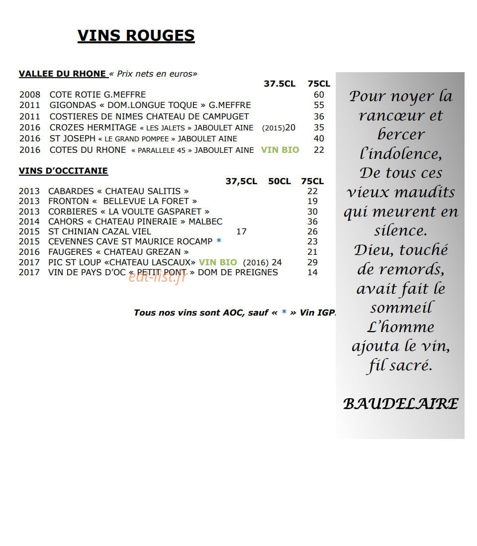 Restaurant du Pont — carte page 8