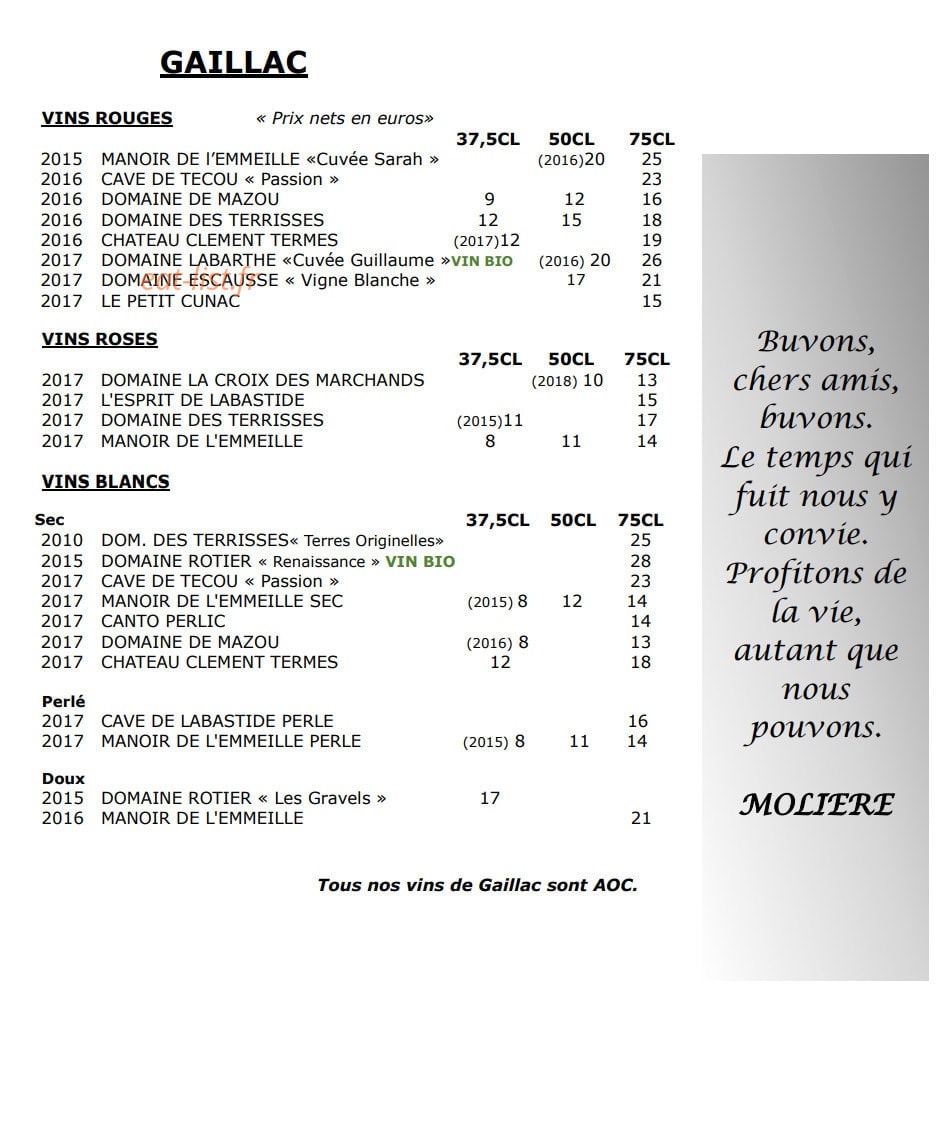 Restaurant du Pont — carte page 11