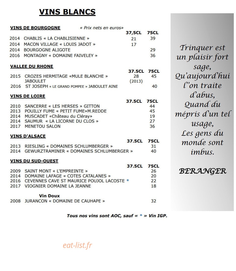 Restaurant du Pont — carte page 9