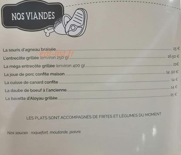 Carte et menu de Le Vieux Cabaret à Villefranche d'Albigeois — les viandes
