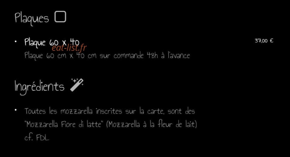 L'Art de la Pizza — carte page 6