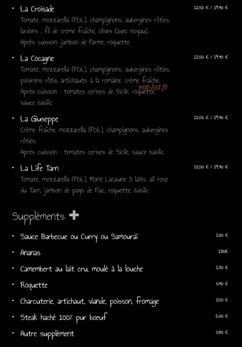 L'Art de la Pizza — carte page 5
