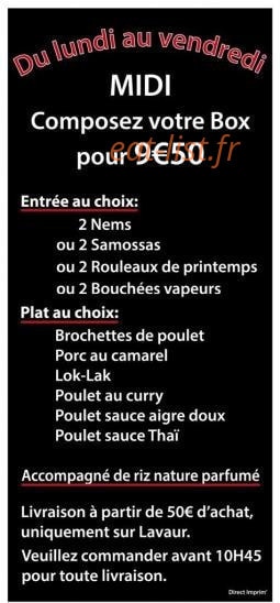 Carte et menu de La cuisine vietnamienne de Delphine à Lavaur — Menu midi