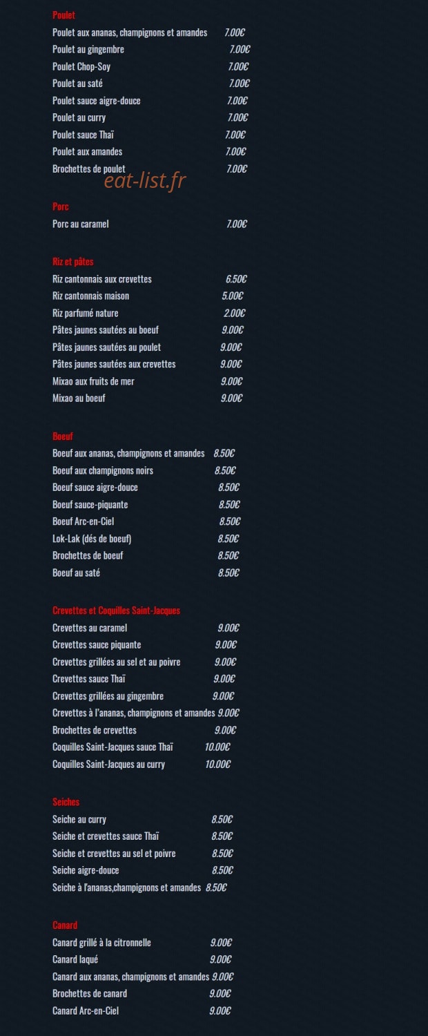 Carte et menu de La cuisine vietnamienne de Delphine à Lavaur — Poulet, porc, riz,...