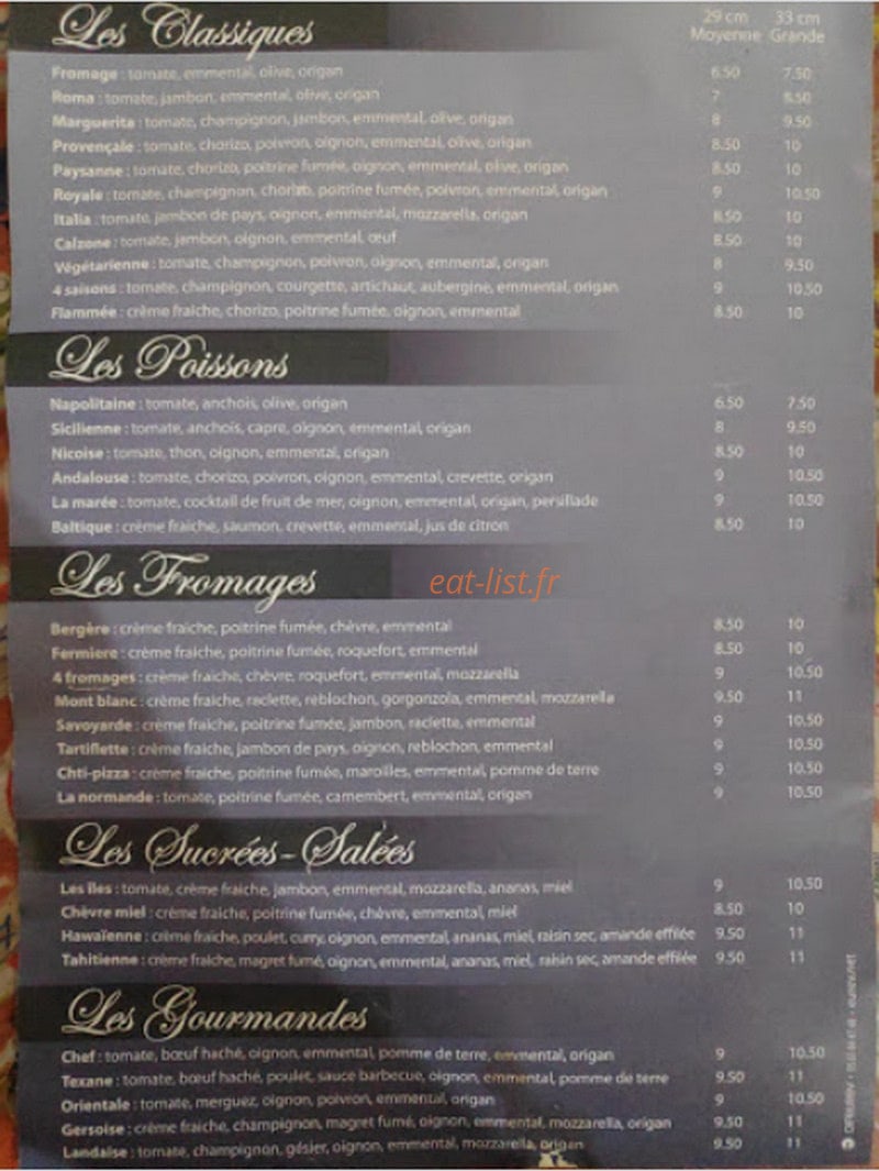 Lavaur Pizzas — carte page 1