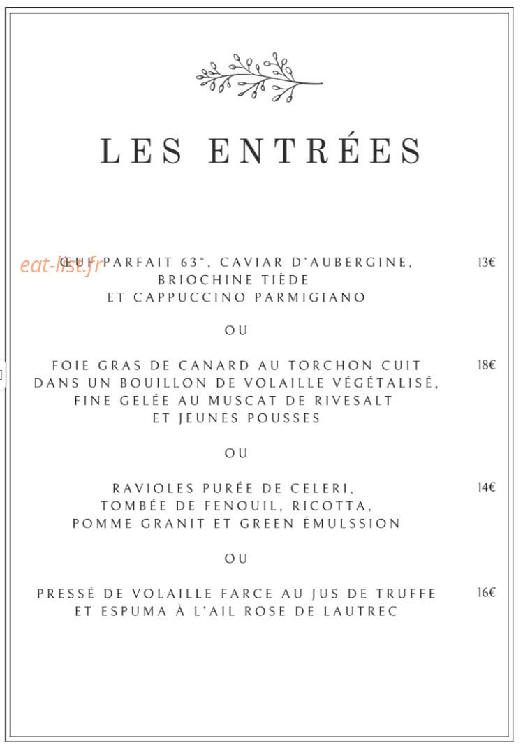 Ô2M Restaurant — carte page 1