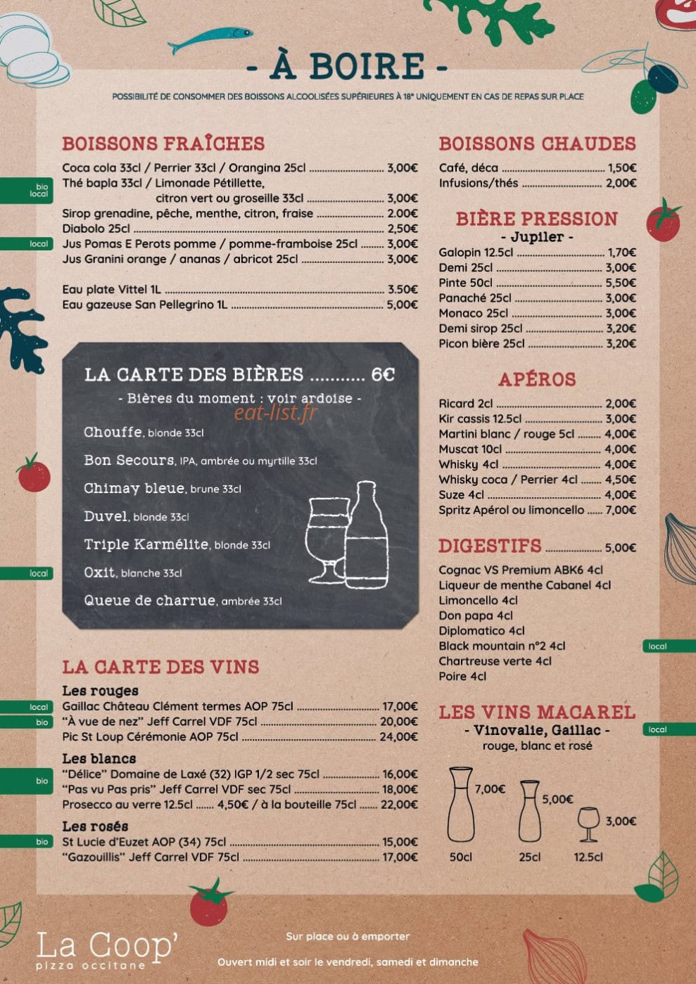 La Coop' pizza — carte page 2