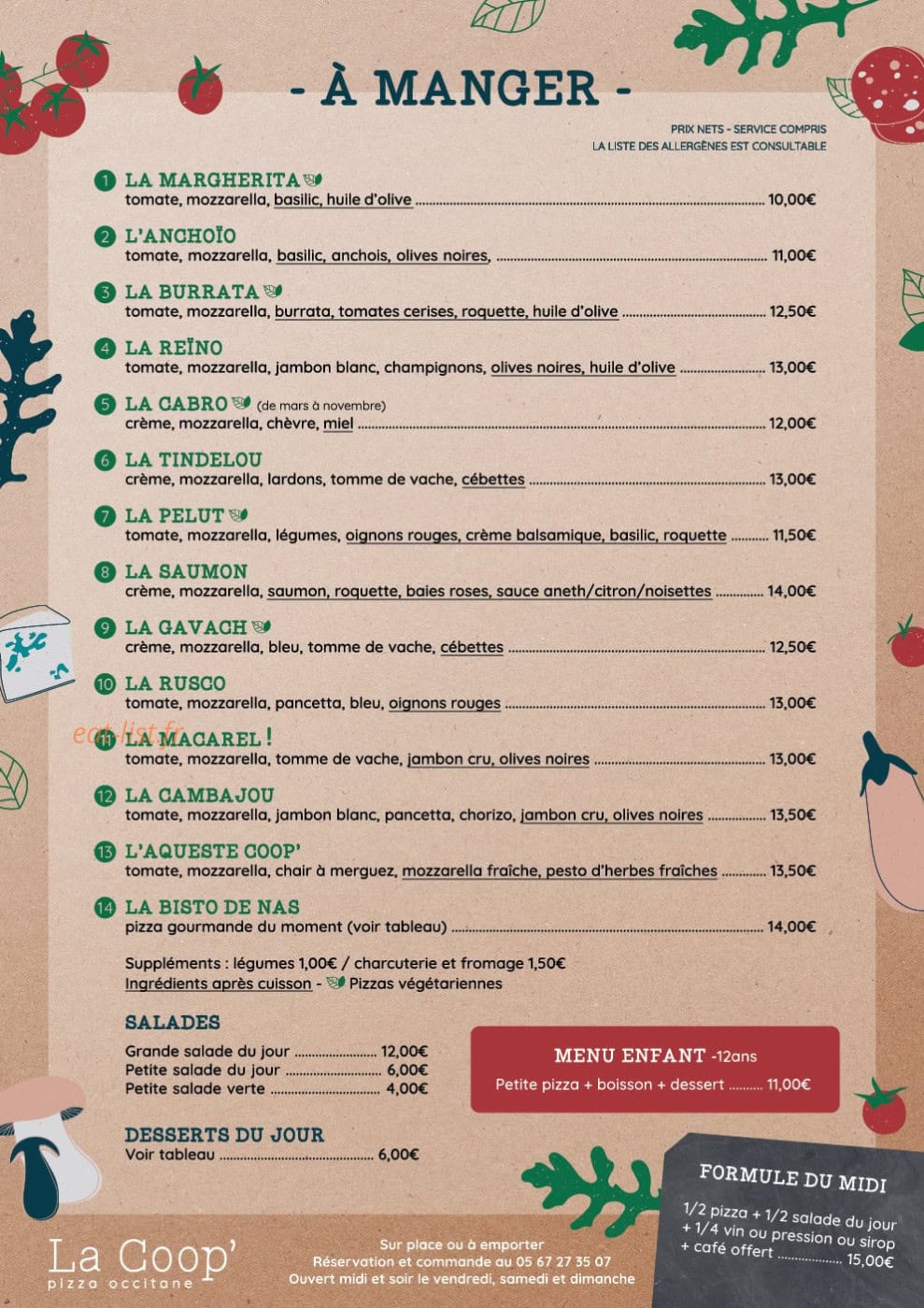 La Coop' pizza — carte page 1
