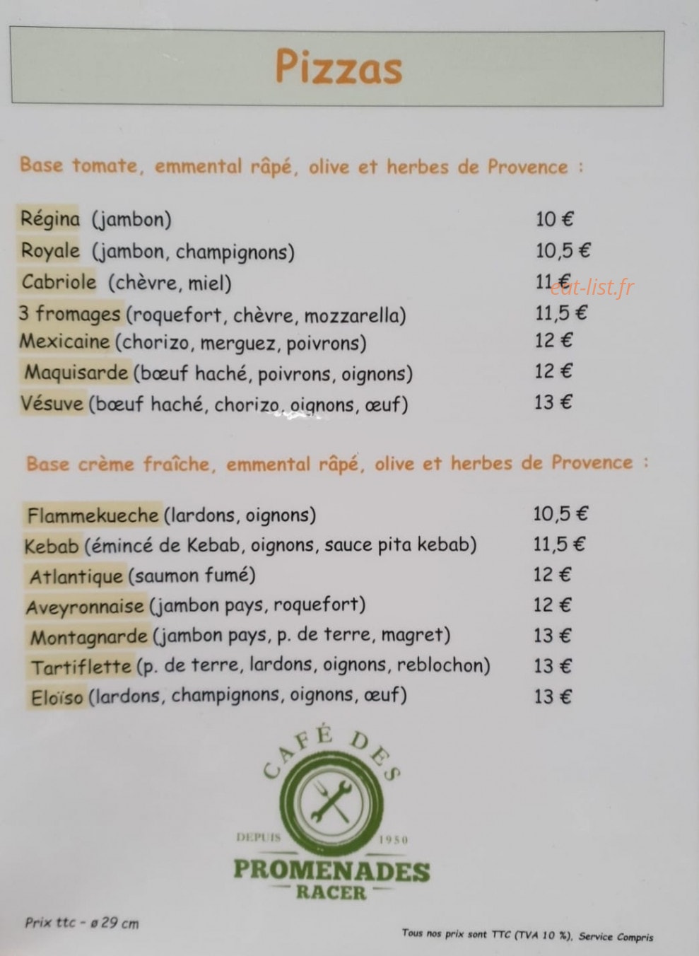 Café des Promenades — carte page 1