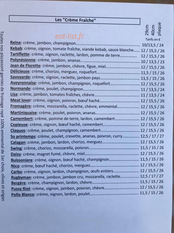 Pizza Vaness — carte page 1