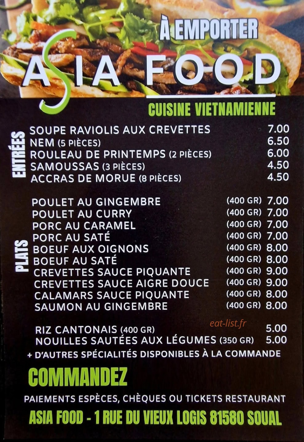 Carte et menu de Makoto Sushi & Asia food à Soual — Entrees et plats