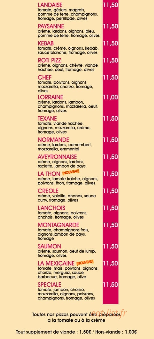 Roti Pizz — carte page 2