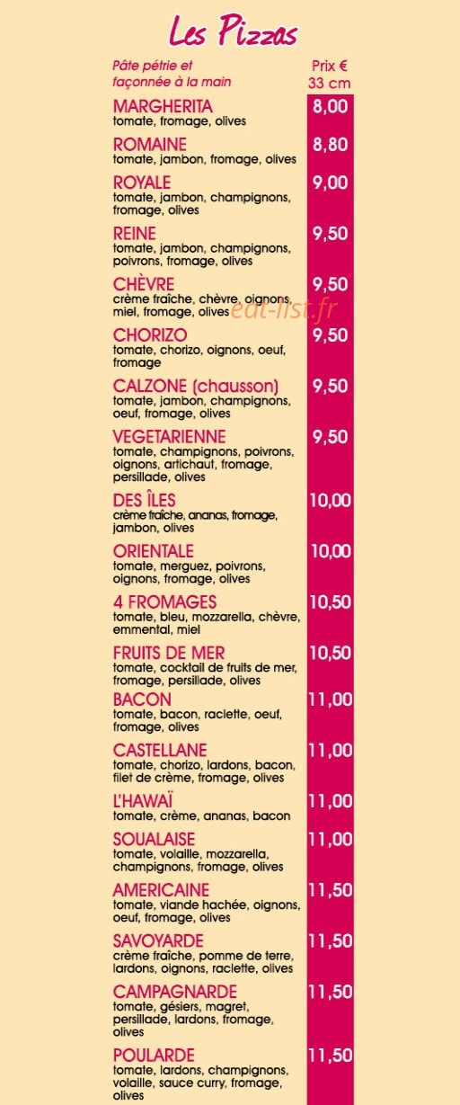 Roti Pizz — carte page 1