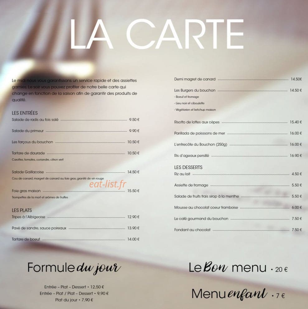 Le Bouchon Gaillacois — carte page 1