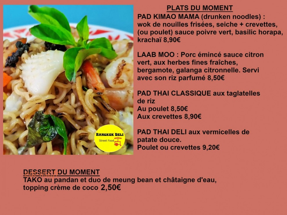 Carte et menu de Bangkok Deli Street Food à Gaillac — Les plats et desserts