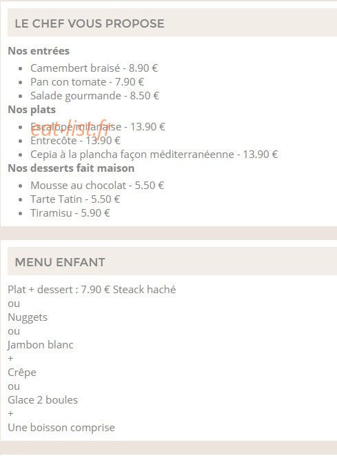 Chez Fernand — carte page 1