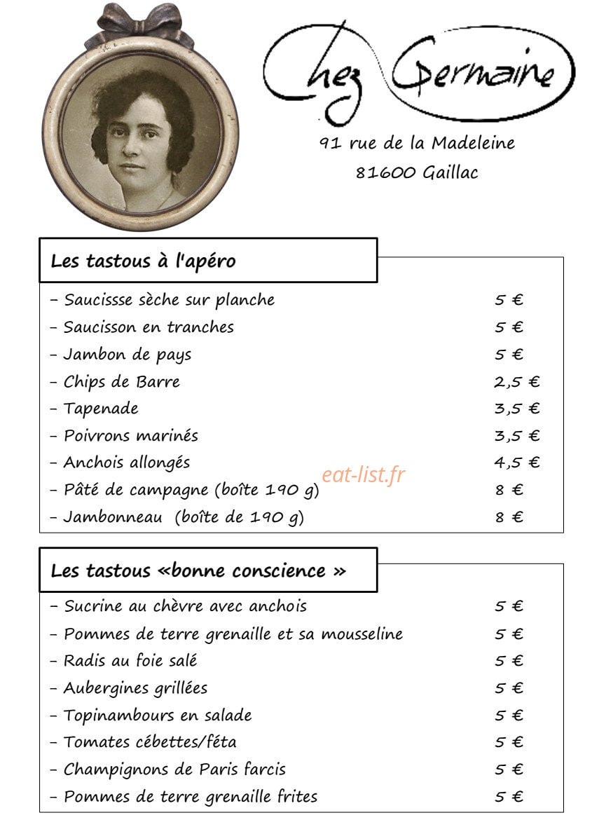 Chez Germaine — carte page 1