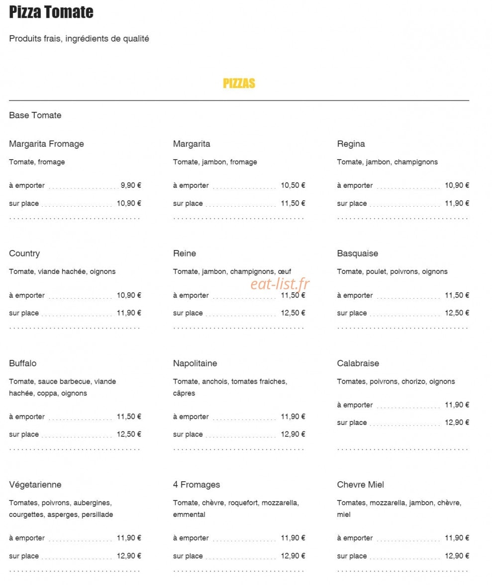 Imag'in Pizza — carte page 1