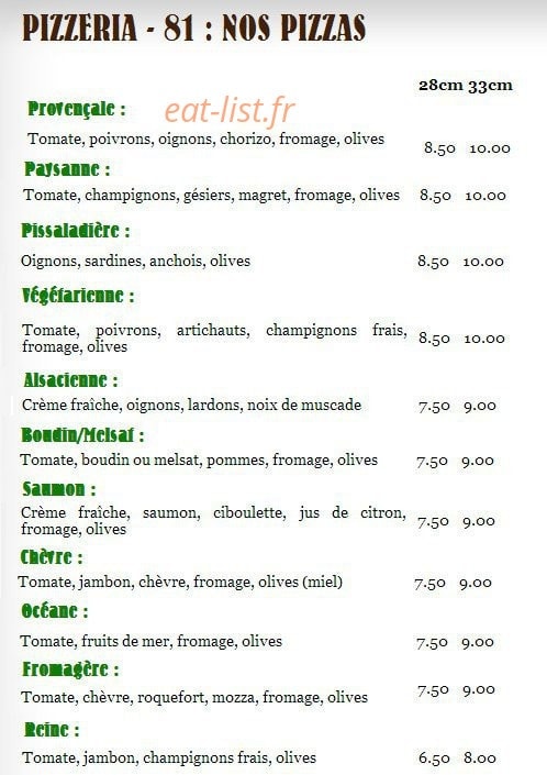 Pizzeria la cave — carte page 1