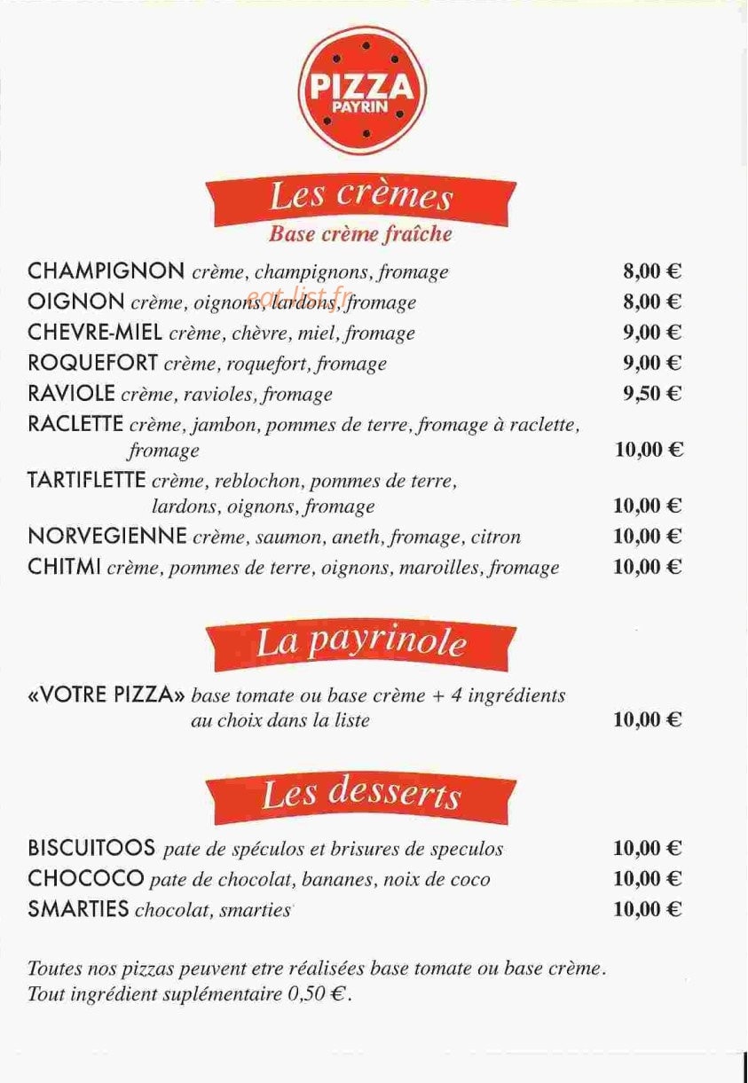 Pizza Payrin — carte page 3