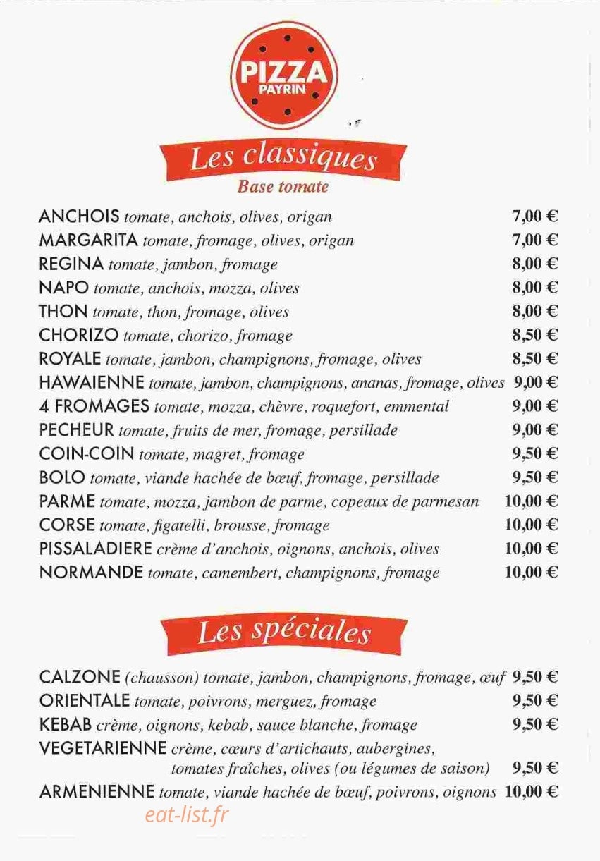 Pizza Payrin — carte page 2